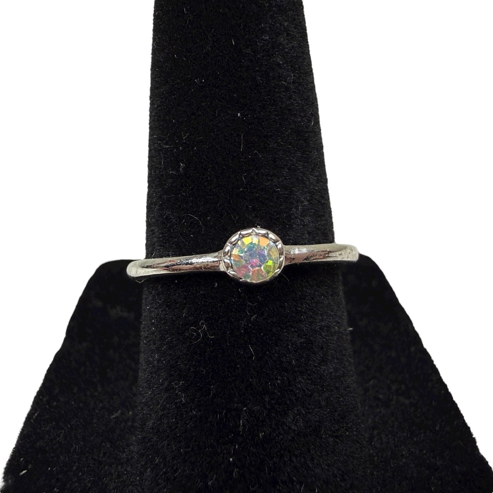 Rhinestone Crystal Iridescent Ring Silver Tone Fashion Jewelry Ring Size 6